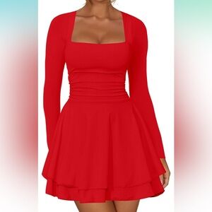 Elegant Red Long Sleeve Dress